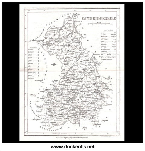 Map Of Cambridgeshire, England. Antique Map, Steel Engraving. Dugdales, 1846.