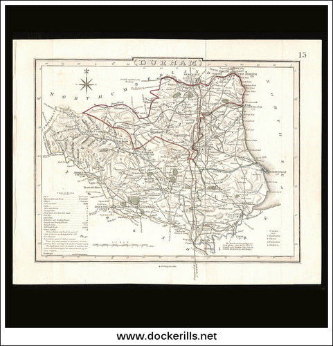 Map Of Durham, England. Antique Map, Copper Plate Engraving. G. Cole & J. Roper c. 1805.