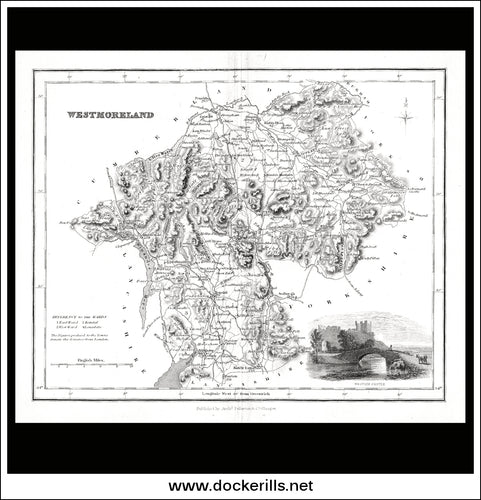 Map Of Westmoreland, England. Antique Map, Steel Engraving. A. Fullerton 1847.