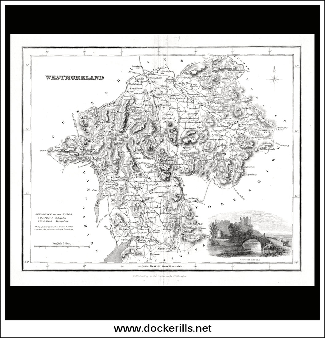 Map Of Westmoreland, England. Antique Map, Steel Engraving. A. Fullerton 1847.