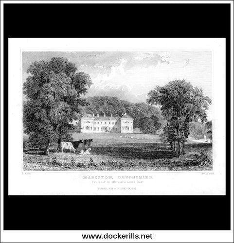 Maristow, Devonshire, England. Antique Print, Steel Engraving 1832.