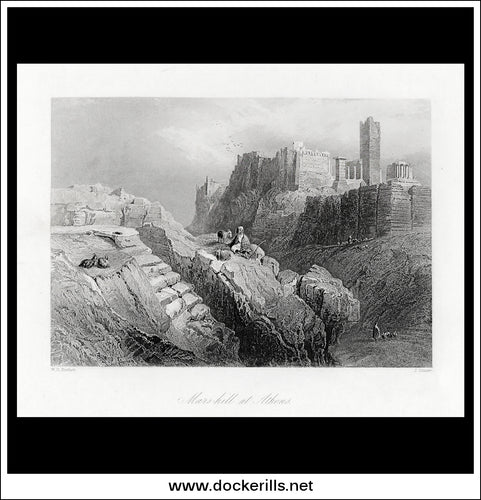 Mars Hill At Athens. Greece. Antique Print, Steel Engraving 1847.