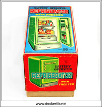 Vintage Style Refrigerator With Freezer. Vintage Tin Plate Battery Operated Novelty Toy, Maruyoshi, Japan 4.
