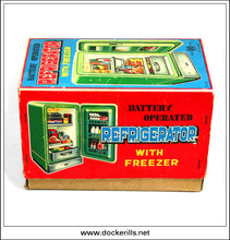 Vintage Style Refrigerator With Freezer. Vintage Tin Plate Battery Operated Novelty Toy, Maruyoshi, Japan 5.