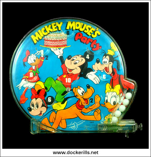 Mickey Mouse's Party Bagatelle. Vintage Tin Plate Backed Bagatelle Game, Marx, Great Britain. 1977, No. 1162.
