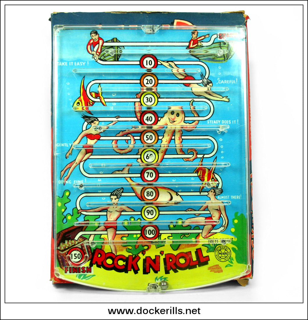 Rock 'N' Roll Game. Vintage Tin Plate Backed Bagatelle Style Game, Marx, Great Britain. No. 1150 1.