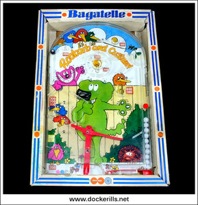 Rhubarb & Custard. Vintage Tin Plate Backed Bagatelle Game, Marx, Great Britain.