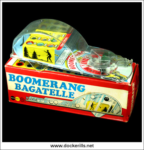 Boomerang Bagatelle. Vintage Tin Plate Backed Bagatelle Game, Marx, Great Britain.