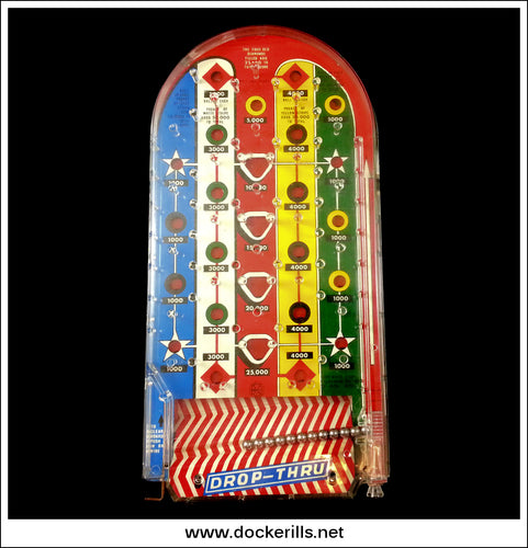 Drop Thru Bagatelle. Vintage Tin Plate Backed Bagatelle Game, Marx, Great Britain 1.