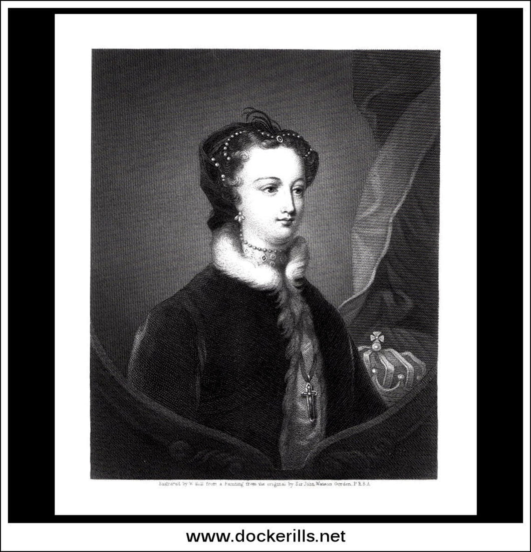 Mary Queen Of Scots. Antique Print, Steel Engraving c. 1850.