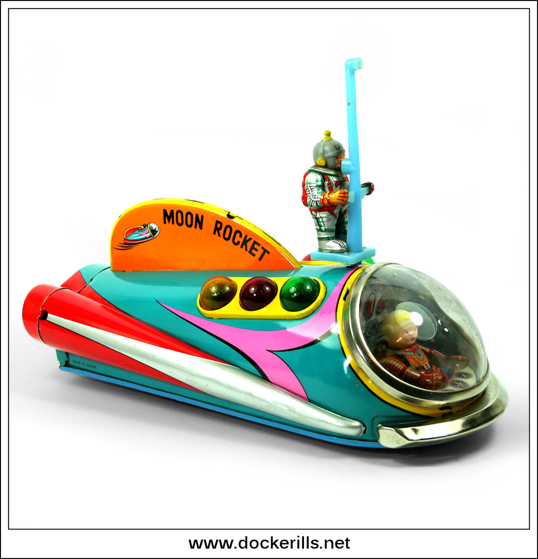 Moon Rocket. Vintage Tin Plate Space Toy, Masudaya, Japan 1