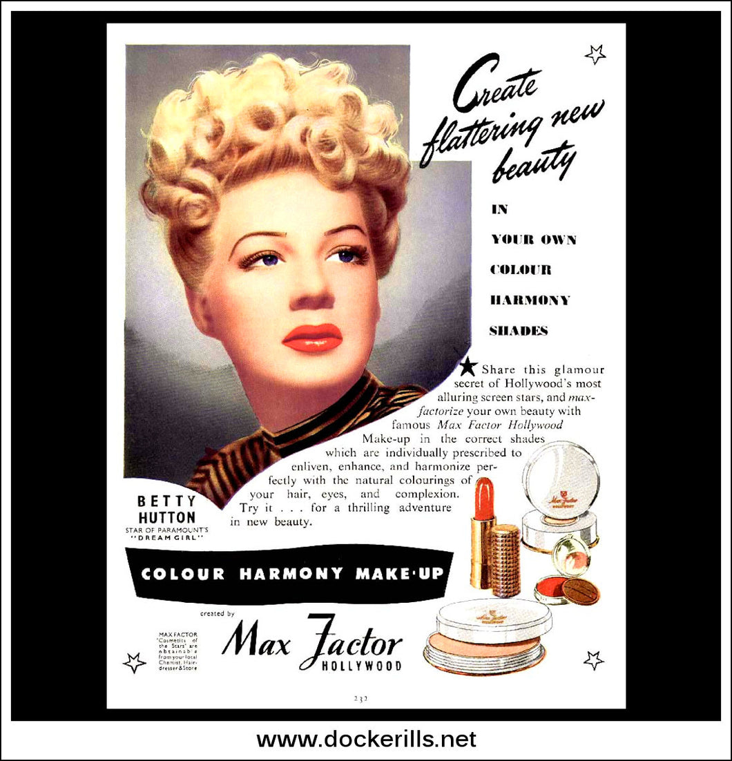 Max Factor Cosmetics. Original Vintage Advert From March, 1949.