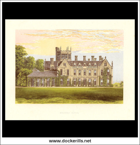 Melbury House, Near Dorchester, Dorsetshire / Dorset, England. Antique Print, Chromoxylograph 1880.