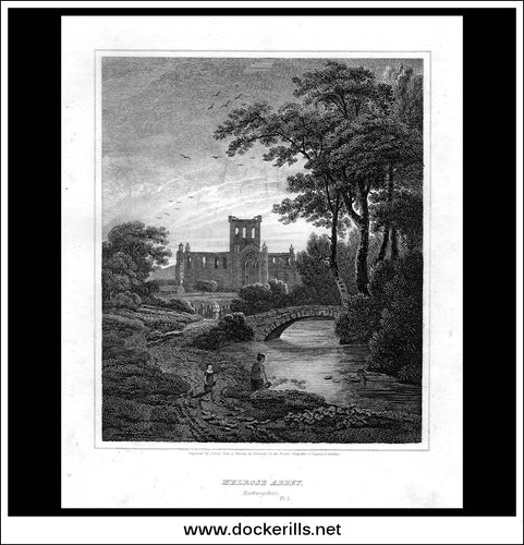 Melrose Abbey Pl.1, Roxburghshire, Scotland. Antique Print, Copper Plate Engraving 1814