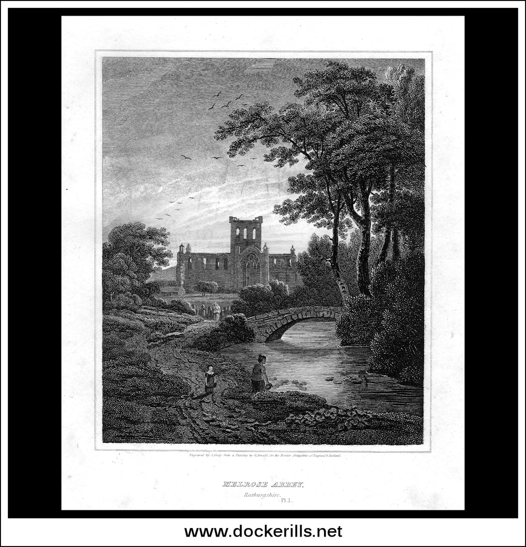 Melrose Abbey Pl.1, Roxburghshire, Scotland. Antique Print, Copper Plate Engraving 1814