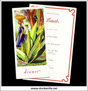 Lunch & Dinner Menus From M.S. Venus, Bergen Steamship Co. April 3rd-10th 1952. Ocean Liner 4.