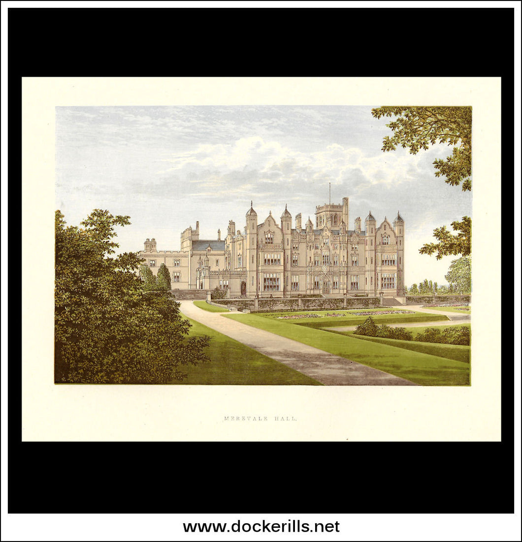 Merevale, Near Atherstone, Warwickshire, England. Antique Print, Chromoxylograph 1880.
