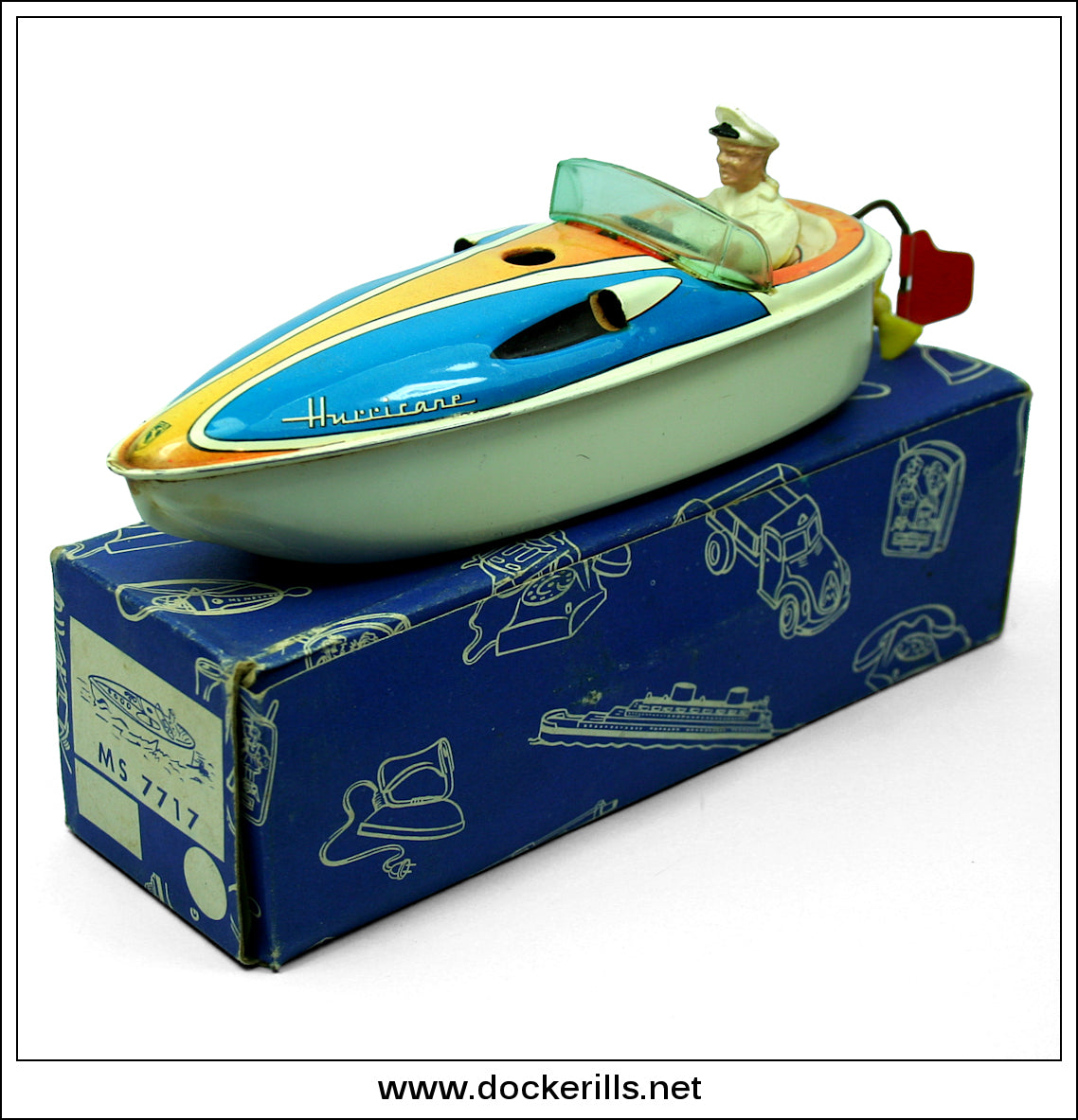 Hurricane Boat MS 7717. Vintage Clockwork Tin Plate Toy, Michael