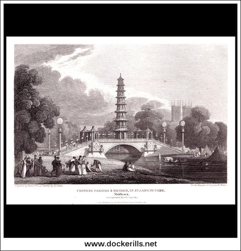 antique print a view of the Chinese Pagoda & Bridge St James's Park Middlesex England