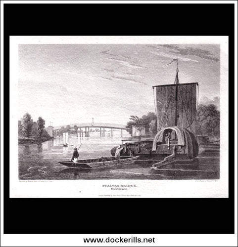 antique print a view of Staines Bridge Middlesex England