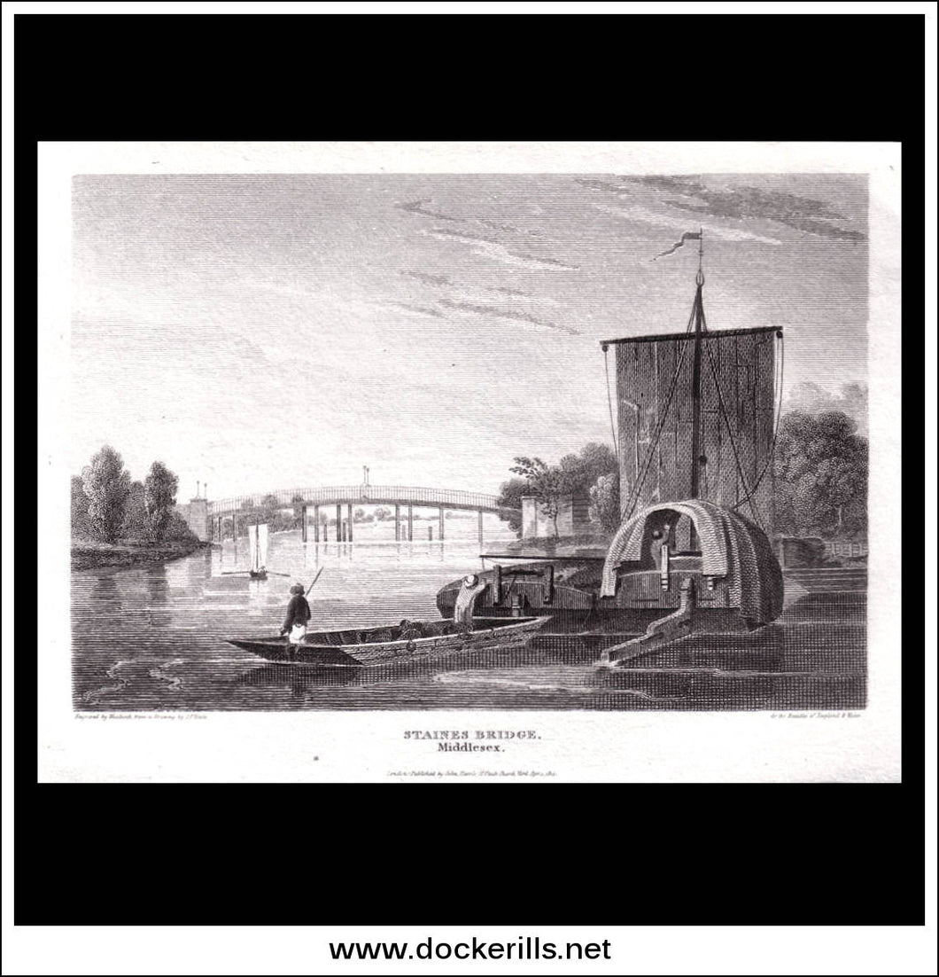 antique print a view of Staines Bridge Middlesex England