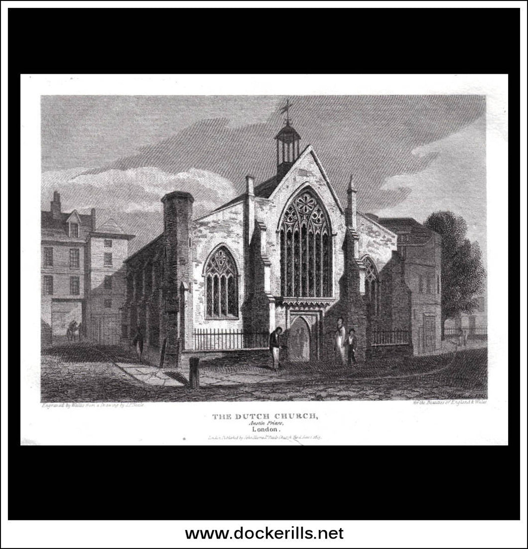 antique print a view of The Dutch Church Middlesex England