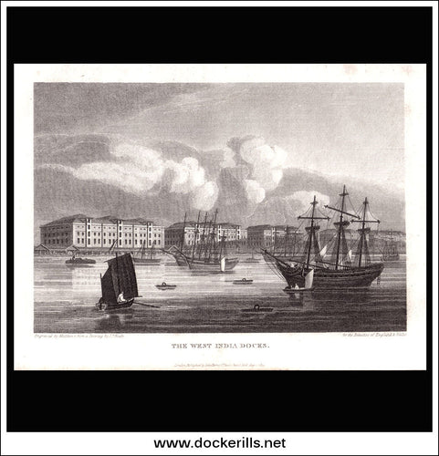 antique print a view of The West India Docks Mddlesex England