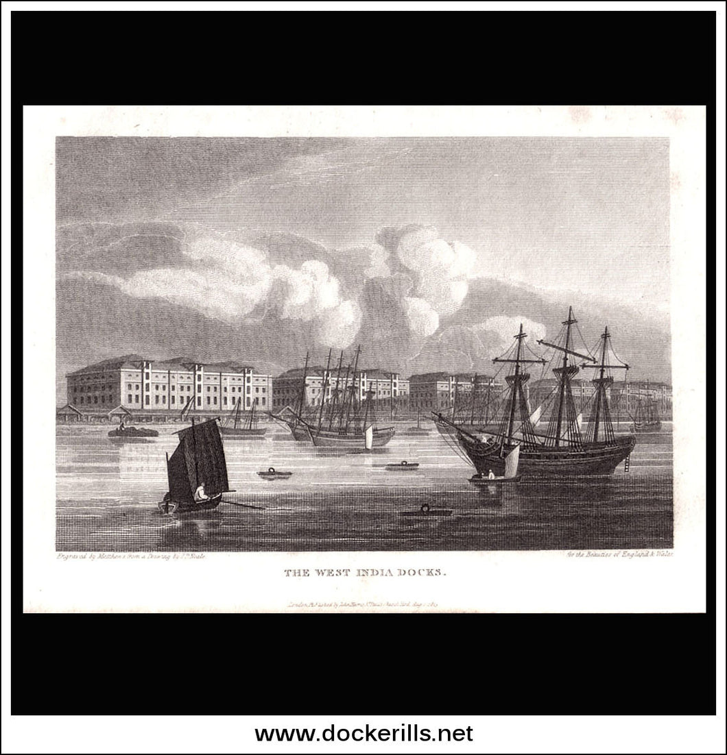antique print a view of The West India Docks Mddlesex England