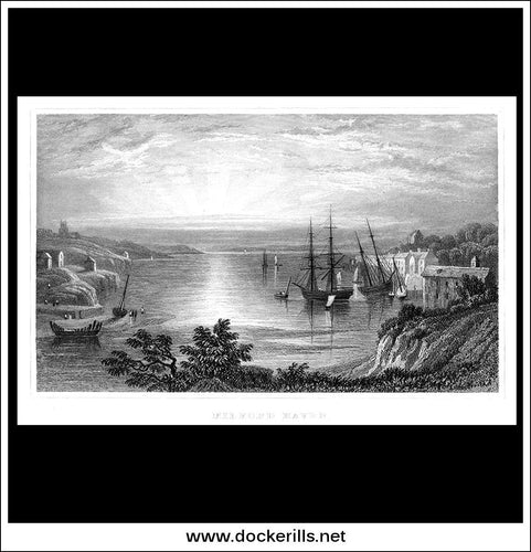 Milford Haven, Pembrokeshire, Wales. Antique Print, Steel Engraving c. 1830.