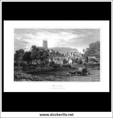 Antique Print Mold, Flintshire, Wales. Steel Engraving c. 1830.