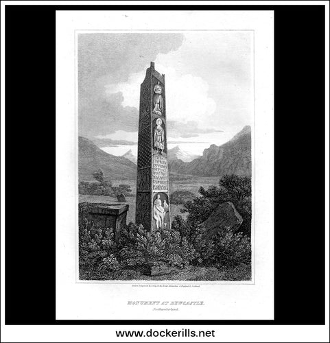 Monument At Bewcastle, Northumberland, England. Antique Print, Copper Plate Engraving 1816
