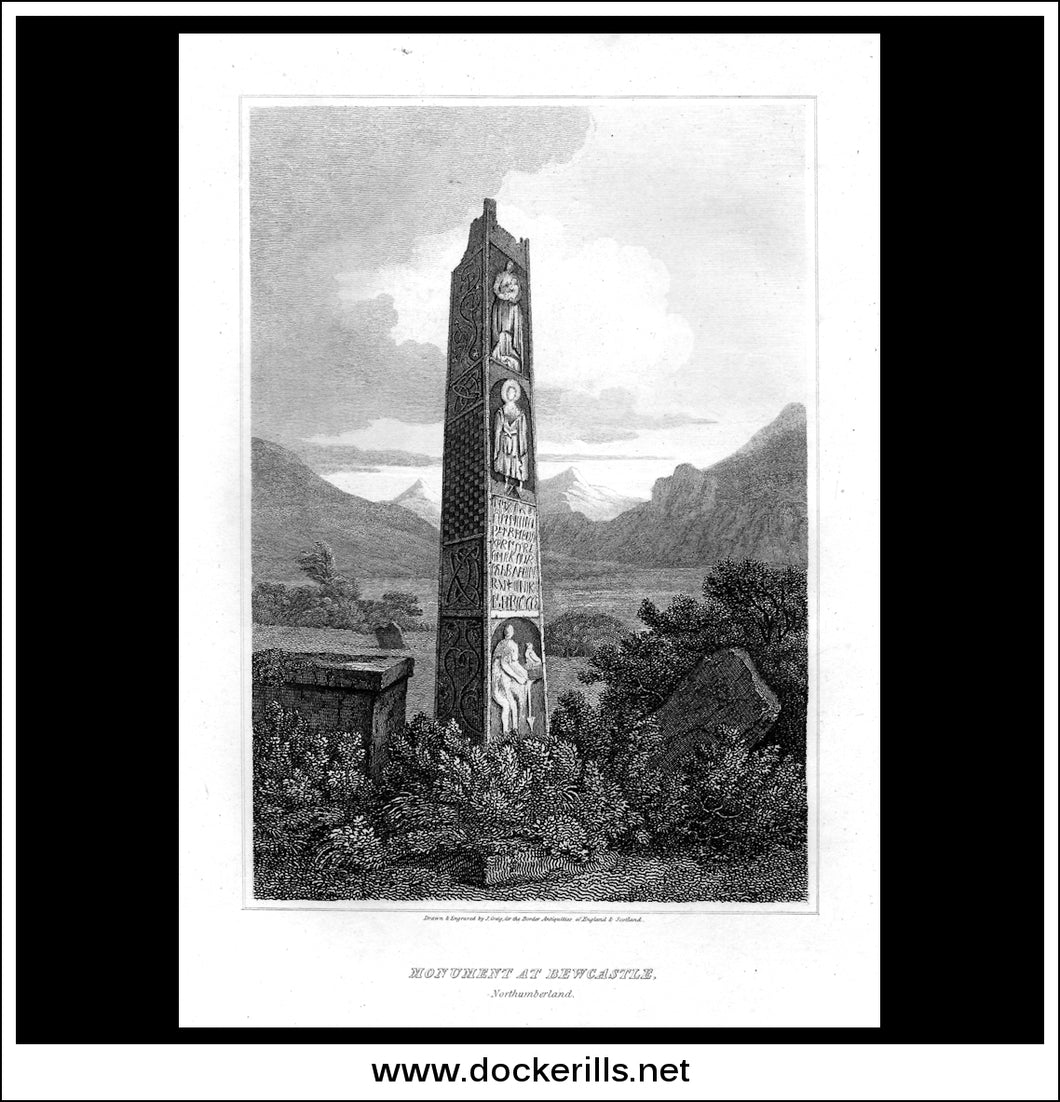 Monument At Bewcastle, Northumberland, England. Antique Print, Copper Plate Engraving 1816