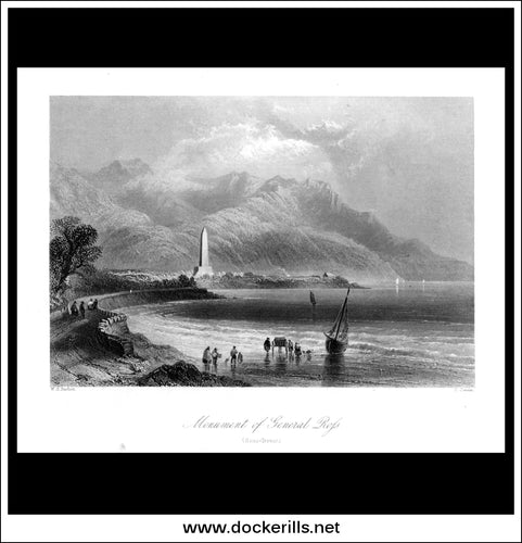 Monument To General Ross (Ross-Trevor), Co. Down, Northern Ireland. Antique Print, Steel Engraving c. 1840.