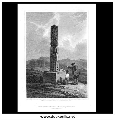 Monumental Pillar Near Wooler, Northumberland, England. Antique Print, Copper Plate Engraving 1815