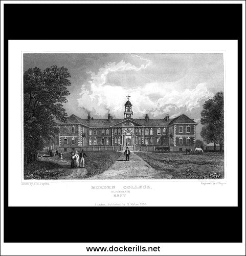 Morden College, Blackheath, Kent, England. Antique Print, Steel Engraving 1830.