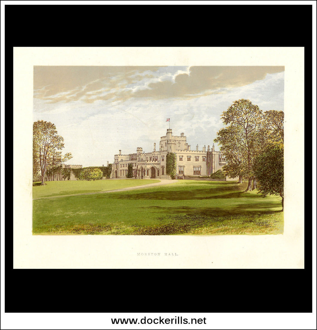Moreton Hall, Near Congleton, Cheshire, England. Antique Print, Chromoxylograph 1880.