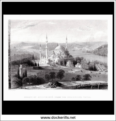 Mosque Of Suleimanie, Turkey. Antique Print, Steel Engraving 1839.
