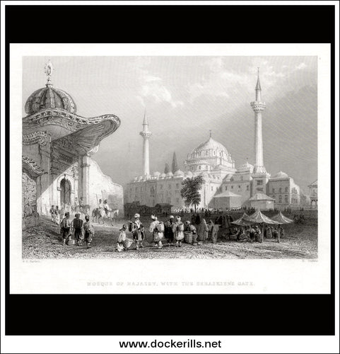 Mosque Of Bajazet, Turkey. Antique Print, Steel Engraving c. 1840.