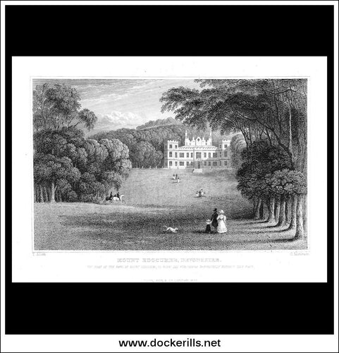 Mount Edgcumbe, Devonshire, England. Antique Print, Steel Engraving 1830.