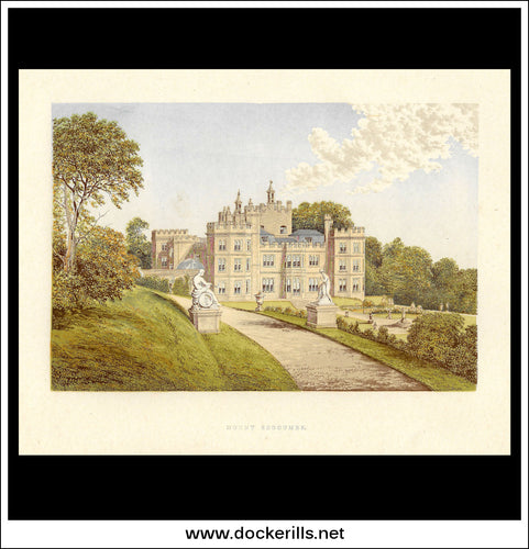 Mount Edgcumbe, Nr Plymouth, Cornwall, England. Antique Print, Chromoxylograph 1880.