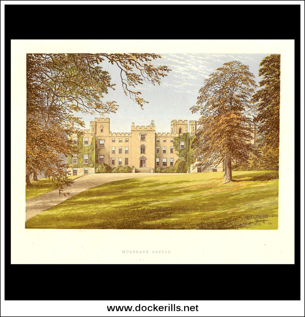 Mulgrave Castle, Near Witby, Yorkshire, England. Antique Print, Chromoxylograph 1880.