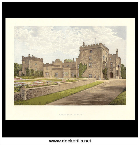 Muncaster Castle, Near Ravenglass, Cumberland, England. Antique Print, Chromoxylograph 1880.
