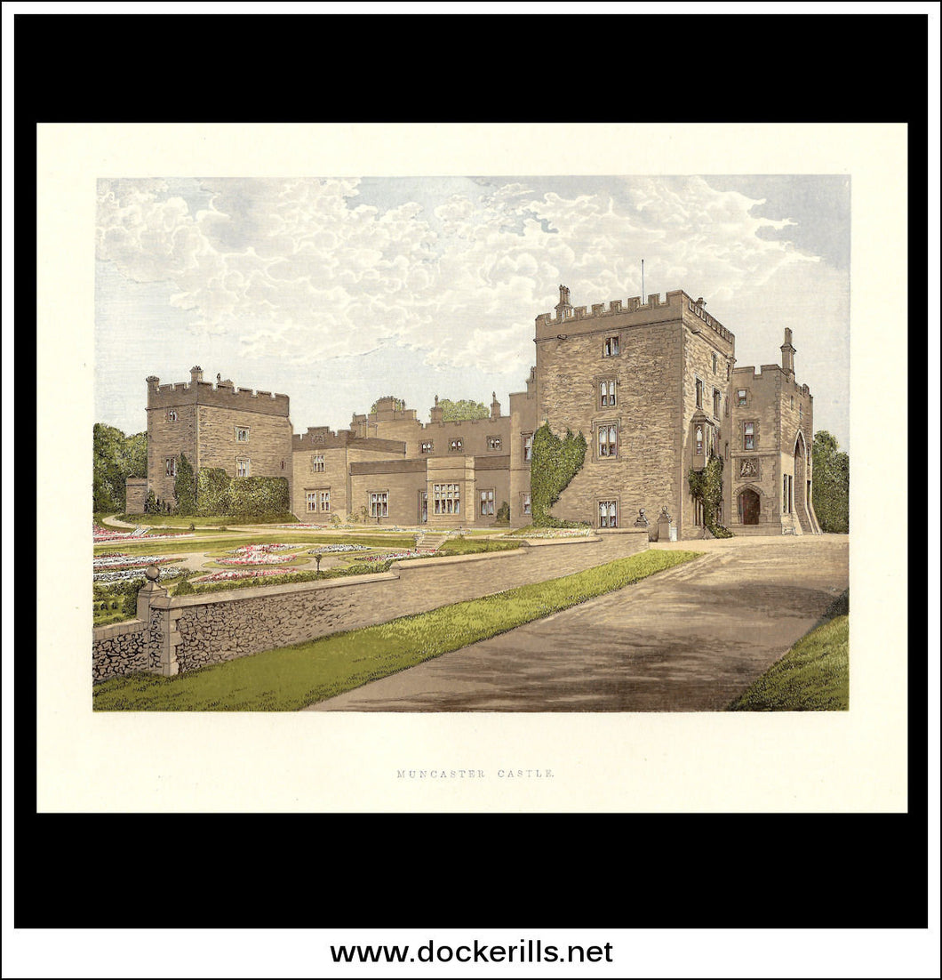 Muncaster Castle, Near Ravenglass, Cumberland, England. Antique Print, Chromoxylograph 1880.