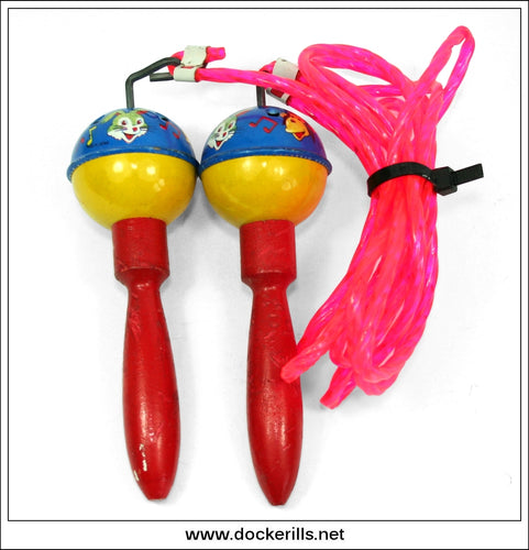 Musical Skipping Rope. Vintage Tin Plate Novelty Skipping Rope Featuring Mickey Mouse etc,. Japan.