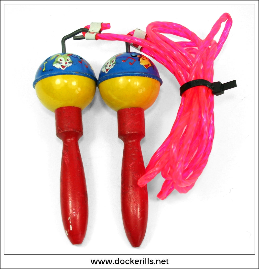Musical Skipping Rope. Vintage Tin Plate Novelty Skipping Rope Featuring Mickey Mouse etc,. Japan.