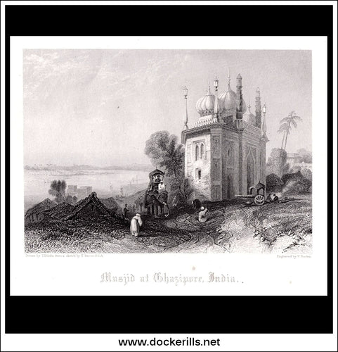 Musjid At Ghazipore, India. Antique Print, Steel Engraving 1840.