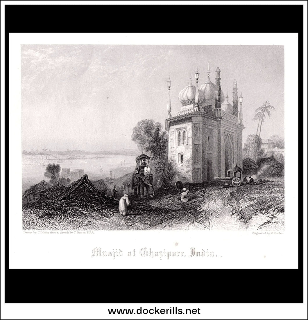 Musjid At Ghazipore, India. Antique Print, Steel Engraving 1840.