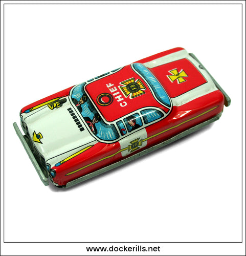 Fire Chief Car, Vintage Tin Plate Friction Novelty Toy, Nakamura, Japan. 6544