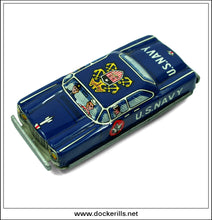 U.S. Navy Car, Vintage Tin Plate Friction Novelty Toy, Nakamura, Japan.