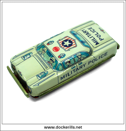 Military Police Car, Vintage Tin Plate Friction Novelty Toy, Nakamura, Japan.